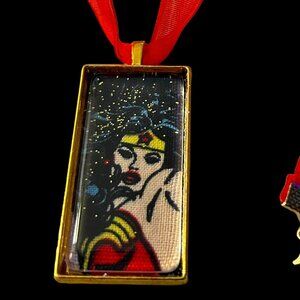 Upcycled Pendant Ribbon Choker Necklace - Wonder Woman